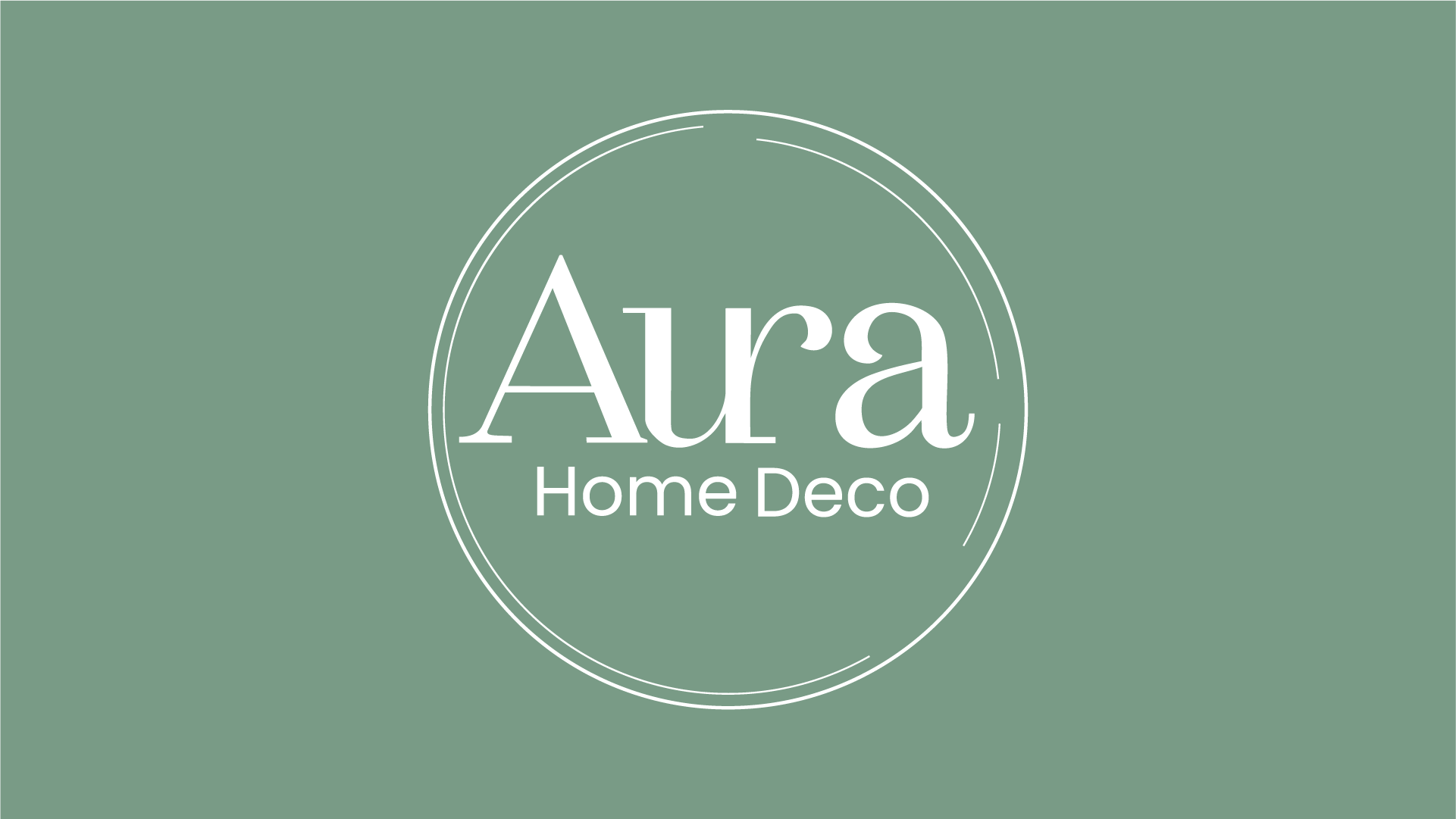 Logotipo de Aura Home Deco sobre verde salvia