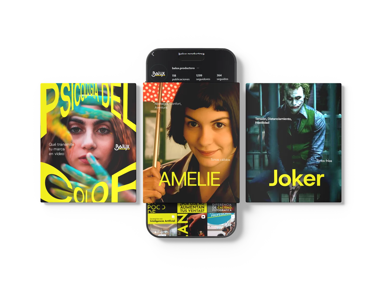 Carrusel Psicología del color: comparación entre los tonos cálidos de Amelie y los tonos fríos de Joker