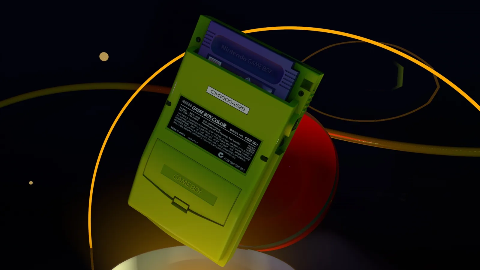 Parte trasera de la Game Boy Color con la etiqueta y la tapa del compartimento de pilas